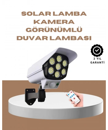 Güneş Enerjili LED Lamba + Güvenlik Kamerası Görünümlü– 5-8 m Hareket Algılamalı, Beyaz Işık