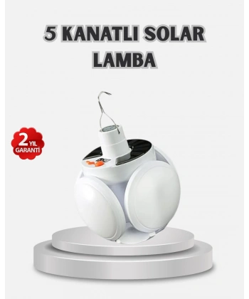 Güneş Enerjili ve USB Şarjlı LED Kamp Lambası – 5 Farklı Işık Modlu, Askılı Tasarım