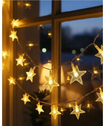 Günışığı Beyaz Yıldız Işık Zinciri 5 Metre Enerji Tasarruflu Dekor