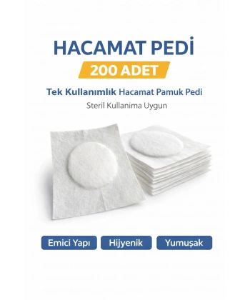 Hacamat Pedi 200 Adet – Tek Kullanımlık Hacamat Pamuk Pedi Steril Kullanıma Uygun