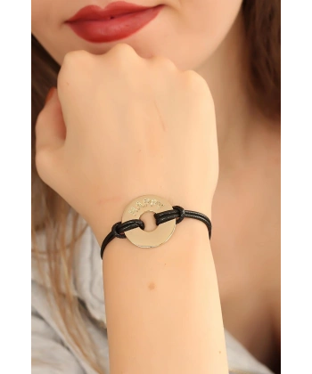 HAPPY (Mutlu) Siyah Deri İpli Unisex Mood Bileklik