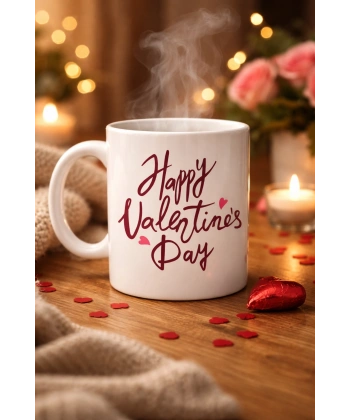 Happy Valentine’s Day Baskılı Porselen Kupa Model 2 – Sevgililer Günü Özel Tasarım