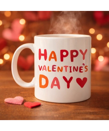 Happy Valentine’s Day Kupa – Model 4 Sevgililer Günü Hediyesi - Aşk Temalı Porselen Kupa - Sevgiliye Özel Tasarım