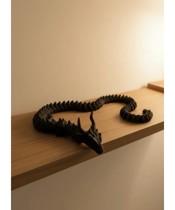 Hareketli Siyah Ejderha Figür Uzun Gövdeli Fantastik Masa ve Raf Dekoru