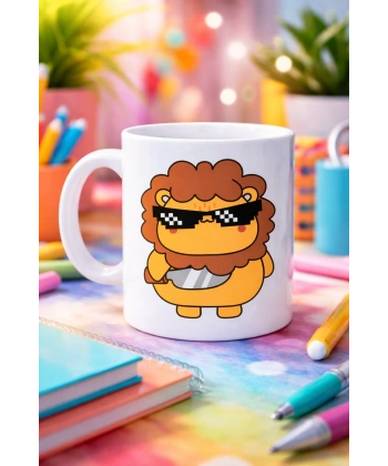 Havalı Aslan Figürlü Porselen Kupa MODEL 94 – Eğlenceli Tasarım Ofis & Ev İçin Özel Kupa