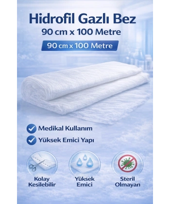 Hidrofil Gazlı Bez 90 cm x 100 Metre Medikal Emici Steril Olmayan Gazlı Bez Rulo