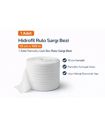 Hidrofil Rulo Sargı Bezi 10 cm x 100 m 1 Adet Pamuklu Gazlı Bez Rulo Sargı Bezi