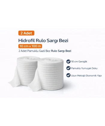 Hidrofil Rulo Sargı Bezi 10 cm x 100 m 2 Adet Pamuklu Gazlı Bez Rulo Sargı Bezi