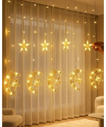 Hilal Yıldız Perde LED Işık 2 Modlu Sıcak Beyaz Dekoratif Aydınlatma