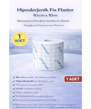 Hipoalerjenik Fix Flaster 10 cm x 10 m 1 Adet Nonwoven Medikal Sabitleme Bandı Yapışkanlı Pansuman Flasteri
