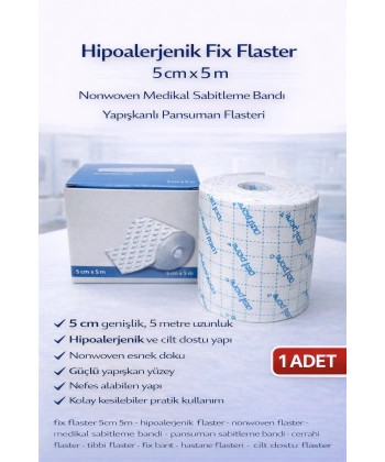 Hipoalerjenik Fix Flaster 5 cm x 5 m Nonwoven Medikal Sabitleme Bandı Yapışkanlı Pansuman Flasteri