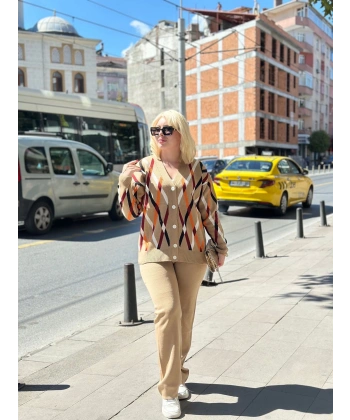 Hırka pantolon alt üst triko takım vizon