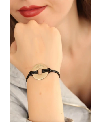 HOPE (Umutlu) Siyah Deri İpli Unisex Mood Bileklik