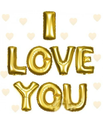 I Love You Folyo Balon Altın Renk 35 CM