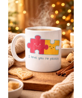 I Love You To Pieces Baskılı Porselen Kupa Model 14 - Sevgiliye Arkadaşa Özel Tasarım Kahve Kupası - Hediye Kupası