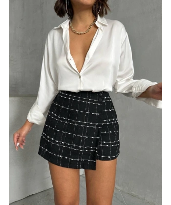 İki düğmeli ch kumaş şort etek siyah h26414