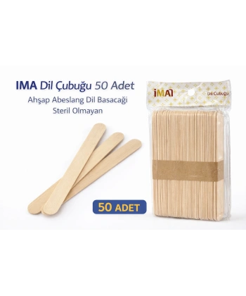 İMA Dil Çubuğu 50 Adet Ahşap Abeslang Steril Olmayan Tahta Dil Basacağı 1 Paket