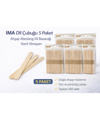 İMA Dil Çubuğu 50 Adet Ahşap Abeslang Steril Olmayan Tahta Dil Basacağı 5 Paket