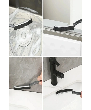 İnce Kıl Temizlik Fırçası Banyo Mutfak Pencere Oluk Klozet Kenarı Kavisli Detay Temizleme Fırçası