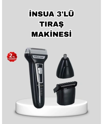 İnsua 3’lü Tıraş Makinesi – 3 Farklı Kesim Başlığı, Güçlü Motor, 60 Dakika Kullanım