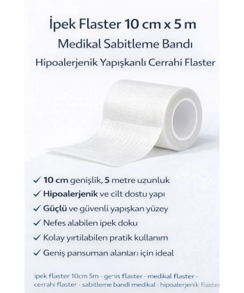 İpek Flaster 10 cm x 5 m Medikal Sabitleme Bandı Hipoalerjenik Yapışkanlı Cerrahi Flaster
