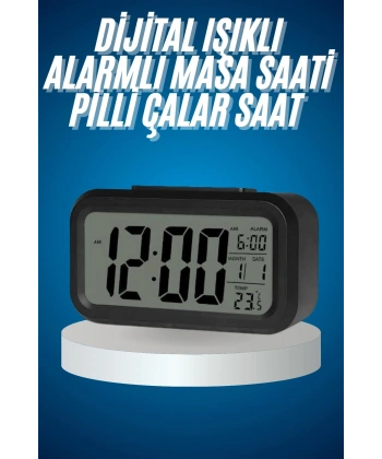 Işıklı Dereceli Masa Ofis Saati Alarmlı Termometre Takvim Çalar Saat