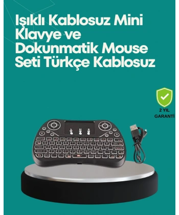 Işıklı Kablosuz Mini Klavye – 2.4 GHz, Dokunmatik Mouse Özellikli