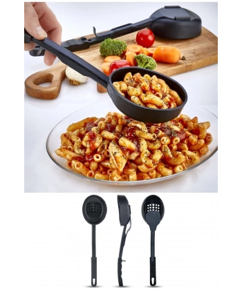 Isıya Dayanıklı 3 in 1 Servis Kepçesi - Kepçe Kevgir Kaşık 3'ü Bir Arada Servis Seti