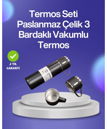 Isıyı Uzun Süre Koruyan 500 ml Termos Seti | Çelik Gövde, 2 Bardaklı, Hediye Kutulu