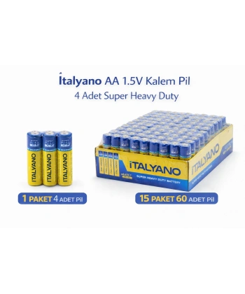İtalyano AA 1.5V Kalem Pil 4 Adet Super Heavy Duty