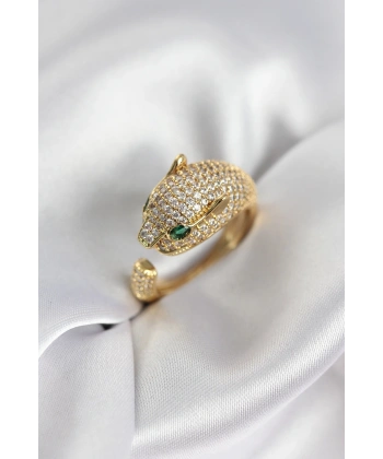 Jaguar Model Gold Renk Zirkon Taşlı Kadın Yüzük