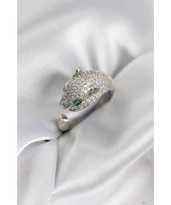 Jaguar Model Gümüş Renk Zirkon Taşlı Kadın Yüzük