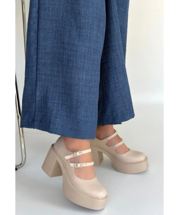 Jarlo Bej Cilt Dolgu Topuk Ayakkabı