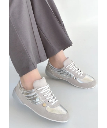 Jawen Gri Nubuk Gümüş Detaylı Spor Ayakkabı