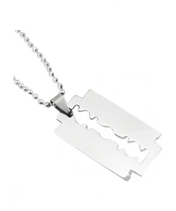 Jilet Çelik Kolye - Jilet Model Paslanmaz Gümüş Renk Çelik Kolye