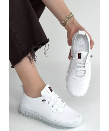 Jiten Beyaz Deri Bağcıklı Spor Ayakkabı