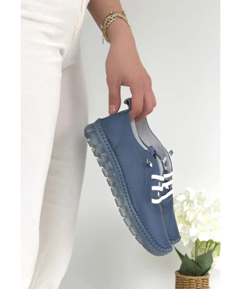 Jiten Mavi Deri Bağcıklı Spor Ayakkabı