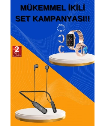 Kablolu Bluetooth Kulaklık ve Kadınlara Özel Bileklik Hediyeli Yeni Nesil Akıllı Saat 3 Kordonlu