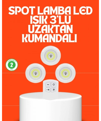 Kablosuz 3 Lü Spot Led Lamba Seti Uzaktan Kumandalı Enerji Tasarruflu Aydınlatma