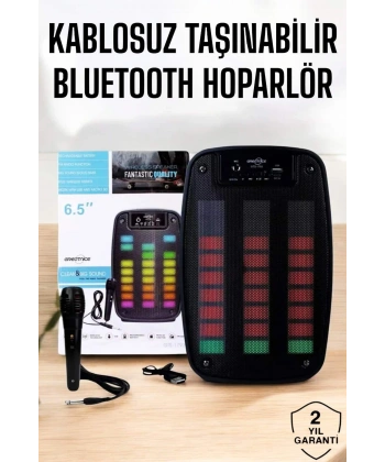 Kablosuz Bluetooth Hoparlör Taşınabilir 6.5 inç LED Işık Kareoke