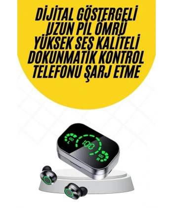 Kablosuz Bluetooth Kulaklık Çift Telefon Destekli Powerbankli Dijital Göstergeli