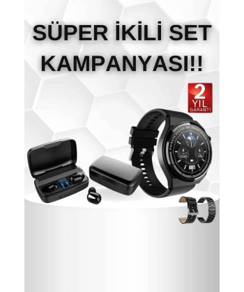 Kablosuz Bluetooth Kulaklık ve Kordon Hediyeli Akıllı Saat Nabız Ölçer Uzun Pil Ömrü