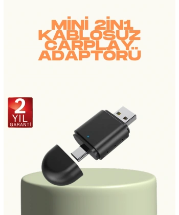 Kablosuz CarPlay ve Android Auto Adaptörü – USB-A & Type-C Girişli Akıllı Dönüştürücü