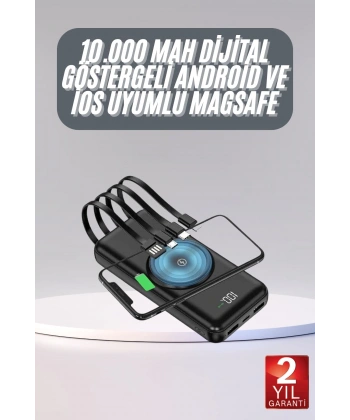 Kablosuz Çoklu Şarj Girişli 10.000 Mah Kablolu Powerbank Taşınabilir