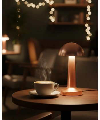 Kablosuz Dokunmatik Masa Lambası 3 Işık Modlu USB Şarjlı Bronz