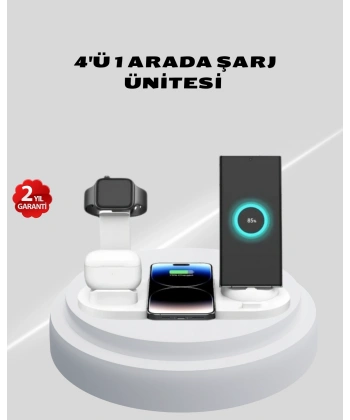 Kablosuz Şarj İstasyonu 4’ü 1 Arada iPhone Watch ve AirPods Uyumlu