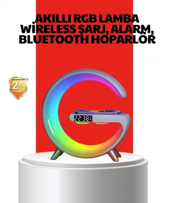 Kablosuz Şarjlı Atmosfer Lambası Bluetooth Hoparlör ve Akıllı Alarm Özellikli