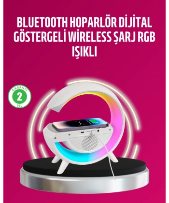 Kablosuz Şarjlı LED Masa Lambası Çalar Saat ve Beyaz Gürültü Özellikli