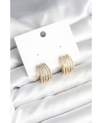 Kaburga Model Zirkon Taşlı Pirinç Kadın Küpe