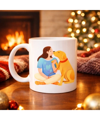 Kadın ve Köpek Figürlü Sevgi Temalı Porselen Kupa MODEL 78 – Hayvanseverlere Özel Anlamlı Tasarım Kahve Kupası